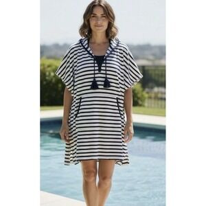 Lands End Hooded Terry cloth Swim Beach Cover-Up S M Travel Dress nautical